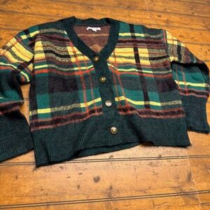 99‎ Jane Street Womens Plaid Cardigan Sweater Green Yellow Orange Size M